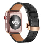 Cinturino in vera pelle con fibbia oro rosa per Apple Watch