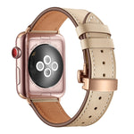 Cinturino in vera pelle con fibbia oro rosa per Apple Watch