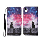 Custodia portafoglio in pelle con motivo dipinto per iPhone XR