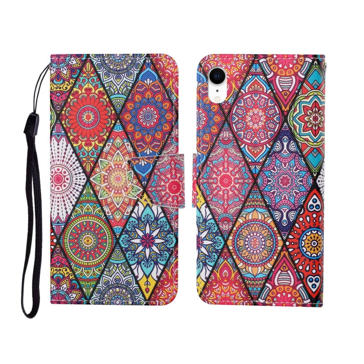 Custodia portafoglio in pelle con motivo dipinto per iPhone XR