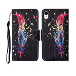 Custodia portafoglio in pelle con motivo dipinto per iPhone XR