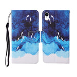 Custodia portafoglio in pelle con motivo dipinto per iPhone XS Ma