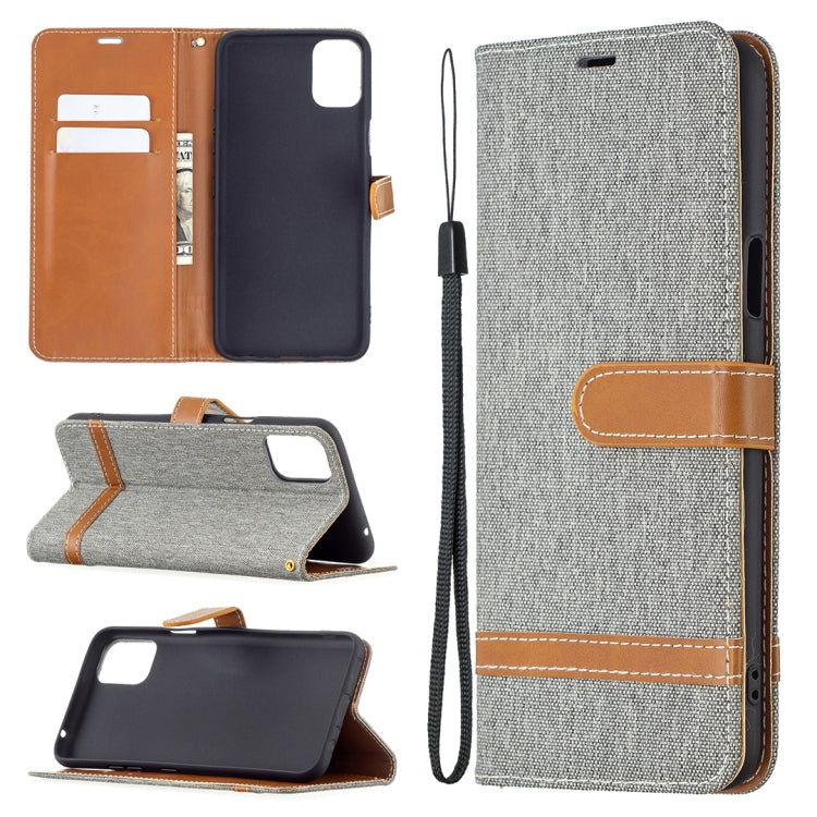 Custodia portafoglio in pelle e denim per LG K42