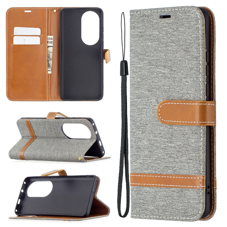 Custodia portafoglio in pelle e denim per Huawei P50