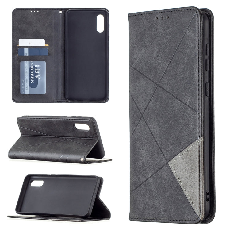 Custodia in pelle magnetica a rotazione orizzontale con struttura a rombo con supporto e slot per schede, For Xiaomi Redmi Note 10 Pro, For Huawei P50 Pro, For Huawei P50, For Samsung Galaxy A02, For Nokia C1 Plus