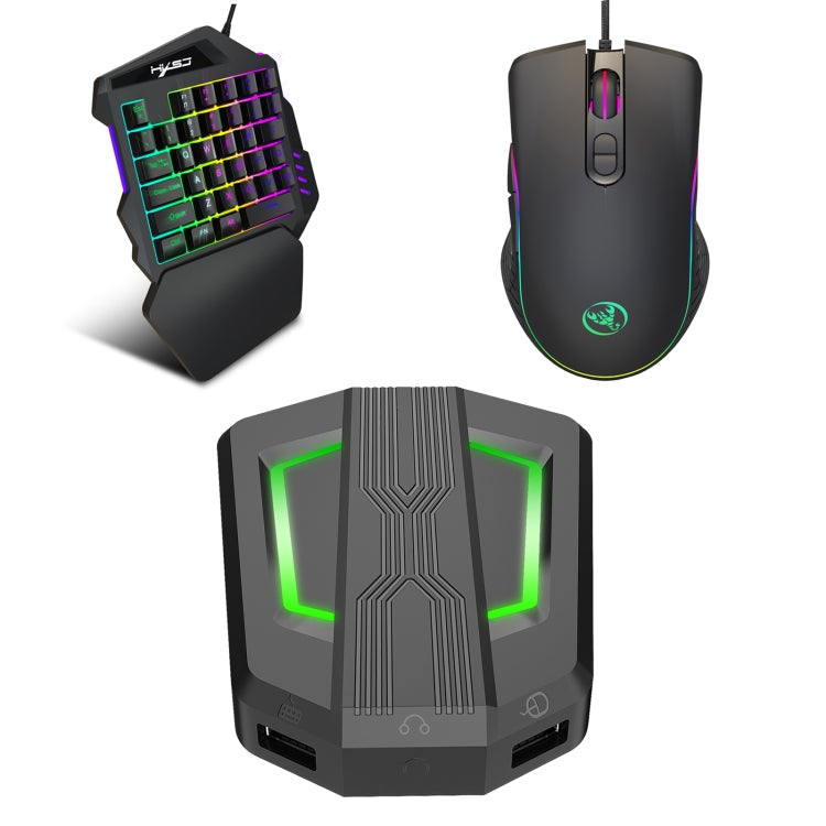 Convertitore tastiera e mouse HXSJ P6+V100+A867 + tastiera con una sola mano + set mouse da gioco RGB, P6+V100+A867
