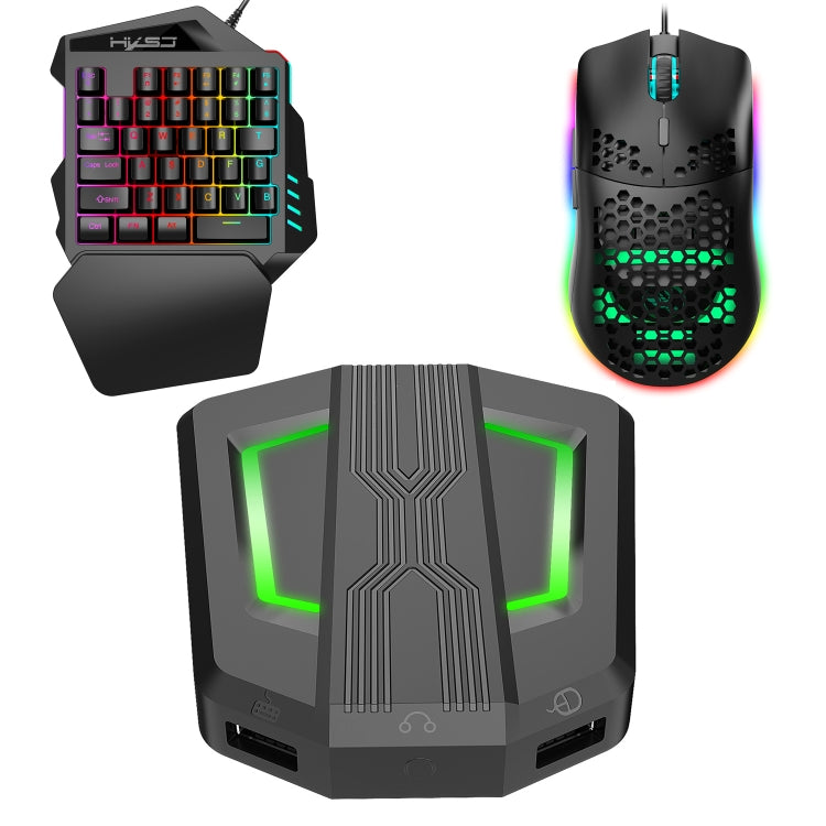Convertitore tastiera e mouse HXSJ P6+V100+J900 + tastiera con una sola mano + set mouse da gioco, P6+V100+J900