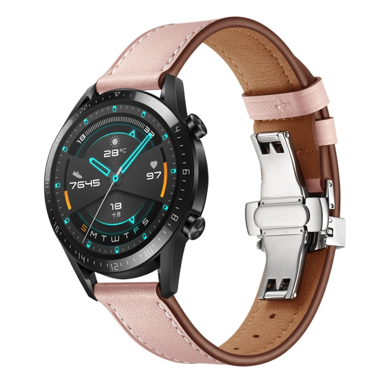 Cinturino di ricambio in pelle con fibbia a farfalla universale da 22 mm, Black Buckle, Rose Gold Buckle, Silver Buckle