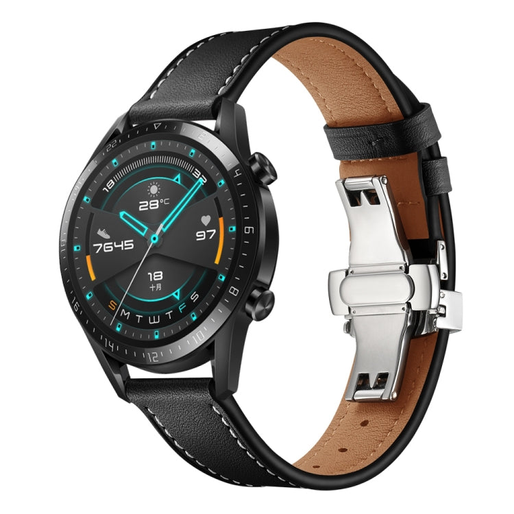 Cinturino di ricambio in pelle con fibbia a farfalla universale da 22 mm, Black Buckle, Rose Gold Buckle, Silver Buckle