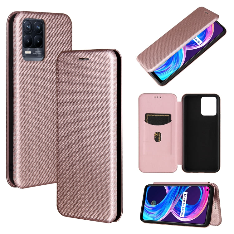 Struttura in fibra di carbonio Flip orizzontale magnetico Custodia in pelle TPU + PC + PU con slot per schede, For OPPO Realme 8 / 8 Pro