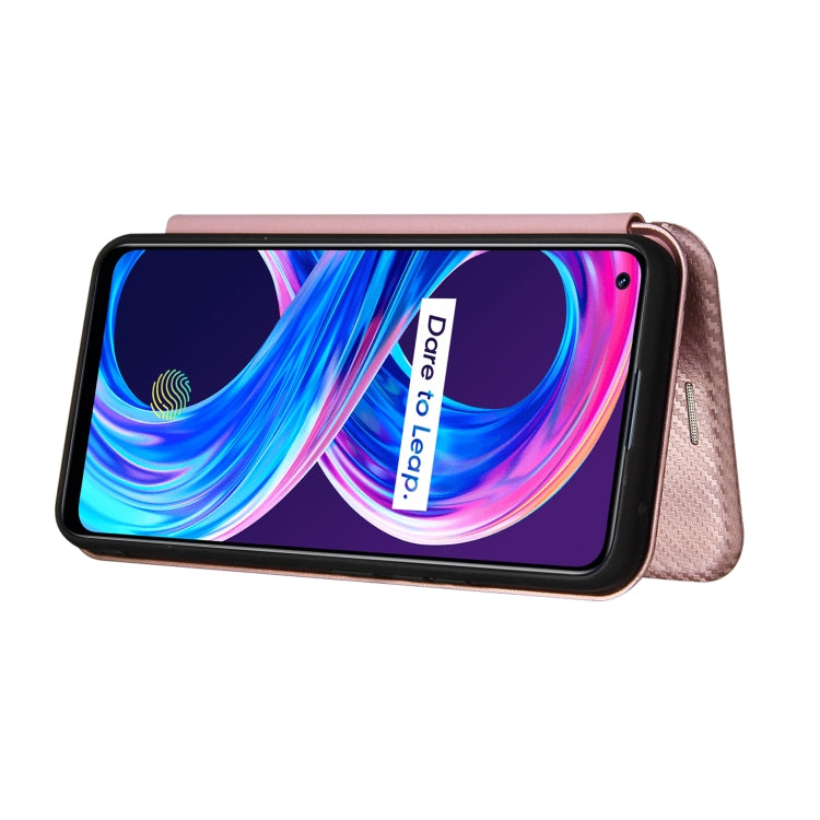 Struttura in fibra di carbonio Flip orizzontale magnetico Custodia in pelle TPU + PC + PU con slot per schede, For OPPO Realme 8 / 8 Pro