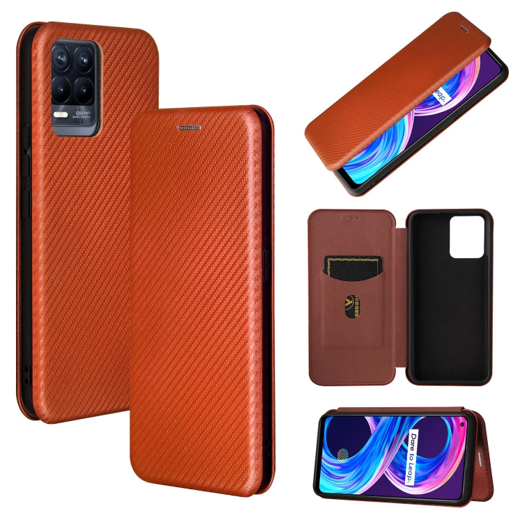 Struttura in fibra di carbonio Flip orizzontale magnetico Custodia in pelle TPU + PC + PU con slot per schede, For OPPO Realme 8 / 8 Pro