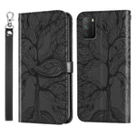 Custodia in pelle con motivo a rilievo orizzontale Life of Tree con supporto, slot per schede, portafoglio, cornice per foto e cordino, For Xiaomi Poco M3