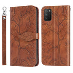 Custodia in pelle con motivo a rilievo orizzontale Life of Tree con supporto, slot per schede, portafoglio, cornice per foto e cordino, For Xiaomi Poco M3