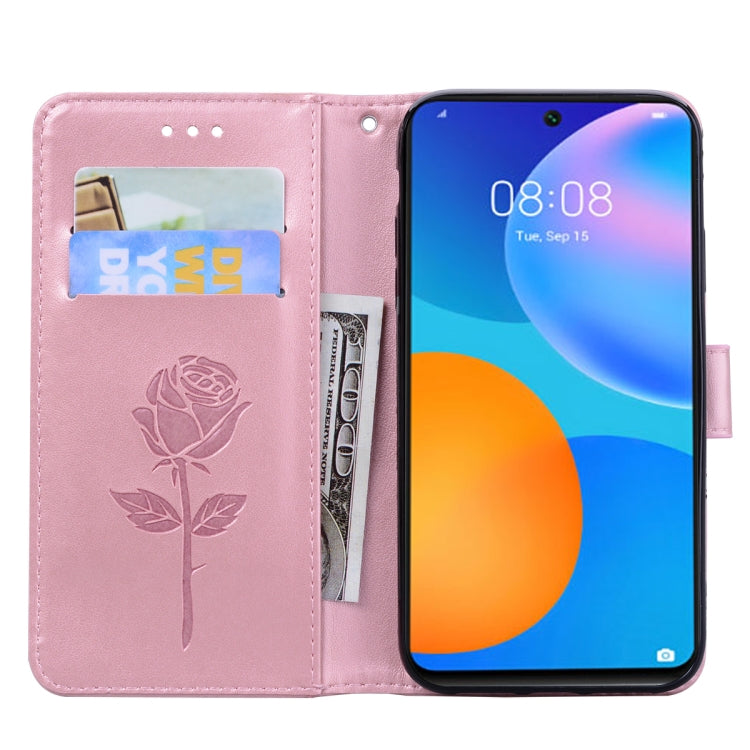 Custodia in pelle PU con vibrazione orizzontale in rilievo rosa con supporto, slot per carte e portafoglio, For Huawei Honor 10X Lite, For Huawei P smart 2021