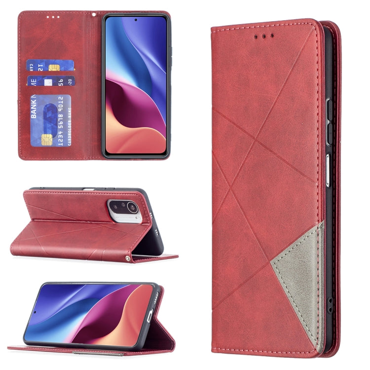 Custodia in pelle magnetica a rotazione orizzontale con struttura a rombo con supporto e slot per schede, For Xiaomi Mi 11i / Poco F3 / Redmi K40