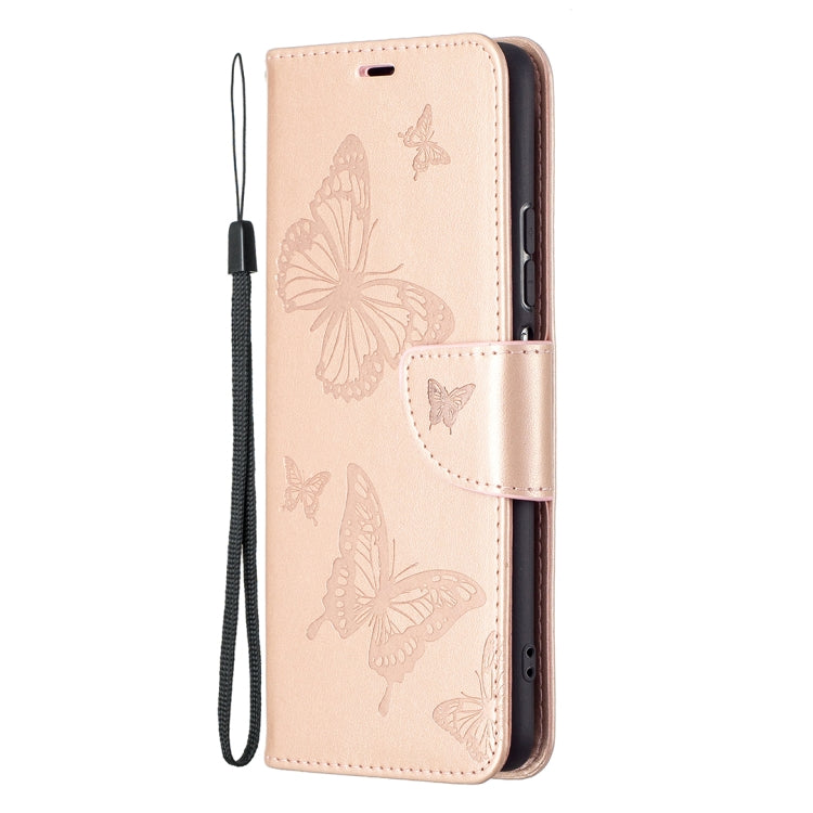 Custodia in pelle a ribalta orizzontale con motivo a goffratura a due farfalle con supporto e slot per schede, portafoglio e cordino, For Xiaomi Mi 11i / Poco F3 / Redmi K40