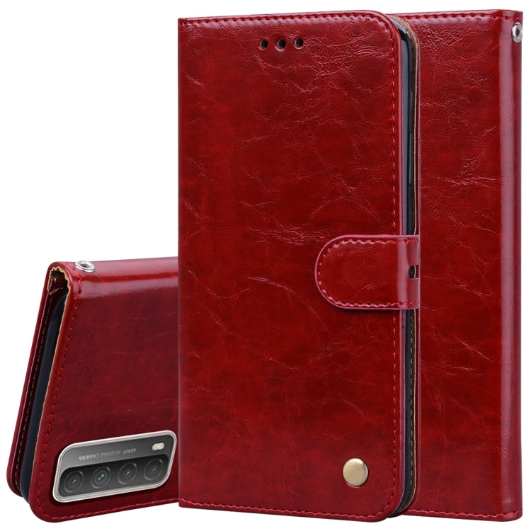 Custodia in pelle a vibrazione orizzontale con struttura in cera d'olio stile business con supporto, slot per schede e portafoglio, For Huawei P smart 2021, For Huawei Honor 10X Lite