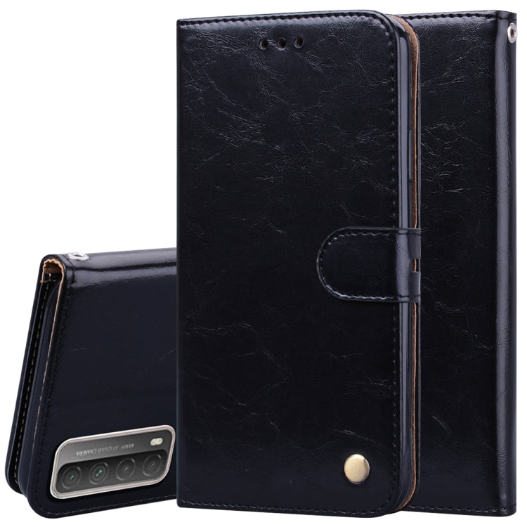 Custodia in pelle a vibrazione orizzontale con struttura in cera d'olio stile business con supporto, slot per schede e portafoglio, For Huawei P smart 2021, For Huawei Honor 10X Lite