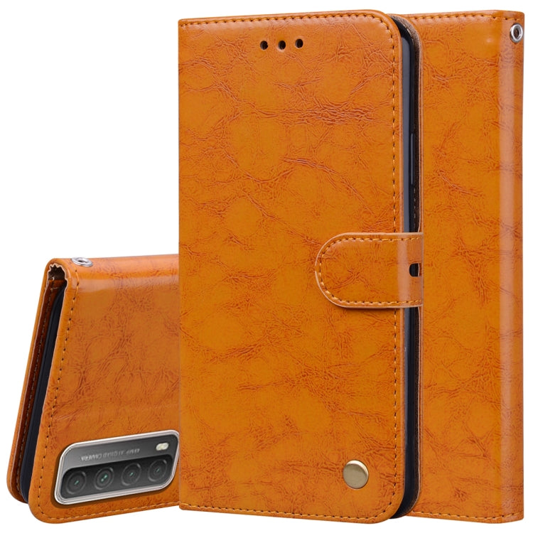 Custodia in pelle a vibrazione orizzontale con struttura in cera d'olio stile business con supporto, slot per schede e portafoglio, For Huawei P smart 2021, For Huawei Honor 10X Lite