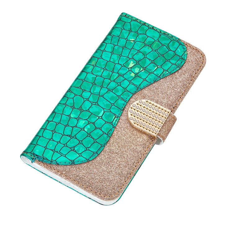 Custodia in pelle con apertura orizzontale in pelle di coccodrillo abbinata a polvere glitterata laser con fessure per carte, supporto e portafoglio, For Xiaomi Redmi Note 9 5G, For Xiaomi Redmi Note 10 4G, For Xiaomi Redmi Note 10 Pro                 ...