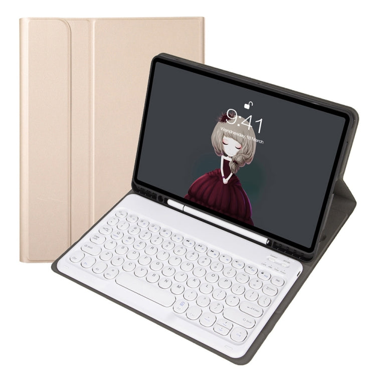 YA098B Custodia in pelle per tastiera Bluetooth con copritastiera tondo in pelle di agnello staccabile con slot per penna e supporto, For iPad Air 5 / 4 10.9 inch 2020 / Pro 11 inch 2020 / 2018                                                           ...