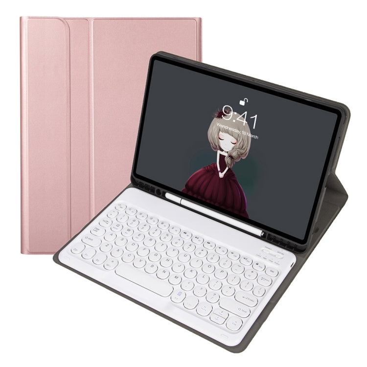 YA098B Custodia in pelle per tastiera Bluetooth con copritastiera tondo in pelle di agnello staccabile con slot per penna e supporto, For iPad Air 5 / 4 10.9 inch 2020 / Pro 11 inch 2020 / 2018                                                           ...