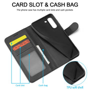 LC.IMEEKE Custodia in pelle a vibrazione orizzontale con struttura in vitello, con supporto, slot per schede e portafoglio, For Samsung Galaxy S21 FE