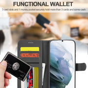 LC.IMEEKE Custodia in pelle a vibrazione orizzontale con struttura in vitello, con supporto, slot per schede e portafoglio, For Samsung Galaxy S21 FE
