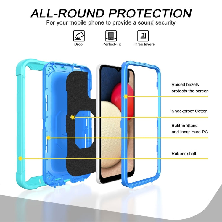 Custodia protettiva antiurto a 3 strati in PC + gomma con supporto rotante, For Samsung Galaxy A02s, For Samsung Galaxy A12 5G