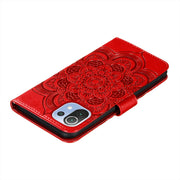Custodia in pelle sintetica a vibrazione orizzontale con motivo mandala in rilievo con supporto e slot per schede e walle e cordino, For Xiaomi Mi 11 Lite, For Xiaomi Mi 11 Pro, For Xiaomi Redmi Note 10 5G