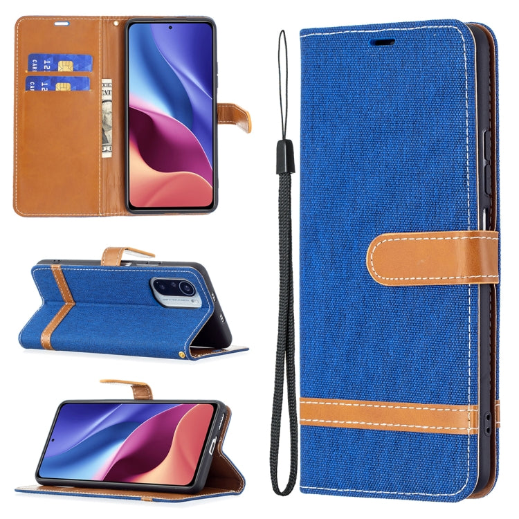 Custodia portafoglio in pelle con denim per smartphone compatibil