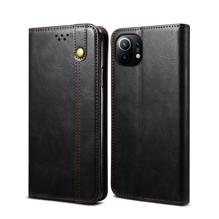 Semplice custodia in pelle a vibrazione orizzontale con trama di cavallo pazzo cerato con slot per schede e portafoglio, For Xiaomi Mi 11, For Xiaomi Mi 11 Lite, For Xiaomi Mi 11 Pro, For Xiaomi Mi 11 Ultra