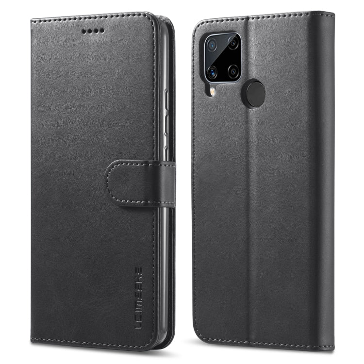 LC.IMEEKE Custodia in pelle a vibrazione orizzontale con struttura in vitello, con supporto, slot per schede e portafoglio, For OPPO F19 / A74 4G, For OPPO Realme C15 / C12 / C25