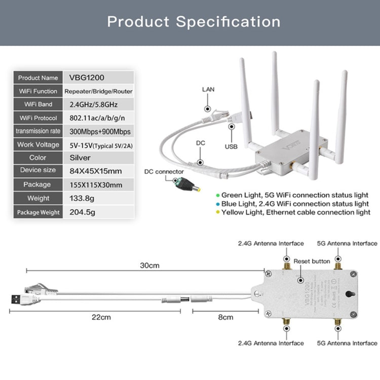 VONETS VBG1200 Stazione base WIFI ripetitore router wireless dual band 300Mbps+900Mbps con 4 antenne