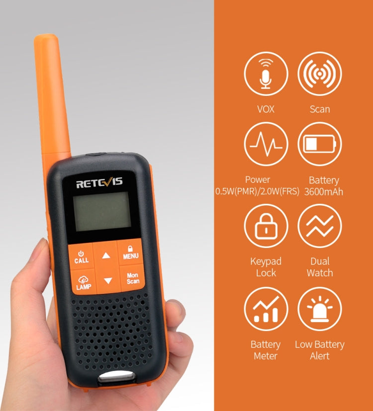 1 paio RETEVIS RT49 462.5500-467.7125 MHz 22CHS FRS Walkie talkie portatile senza licenza, spina americana, RT49