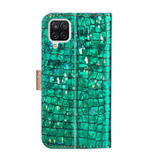 Custodia in pelle con apertura orizzontale in pelle di coccodrillo abbinata a polvere glitterata laser con fessure per carte, supporto e portafoglio, For Samsung Galaxy A22 4G, For Samsung Galaxy A22 5G