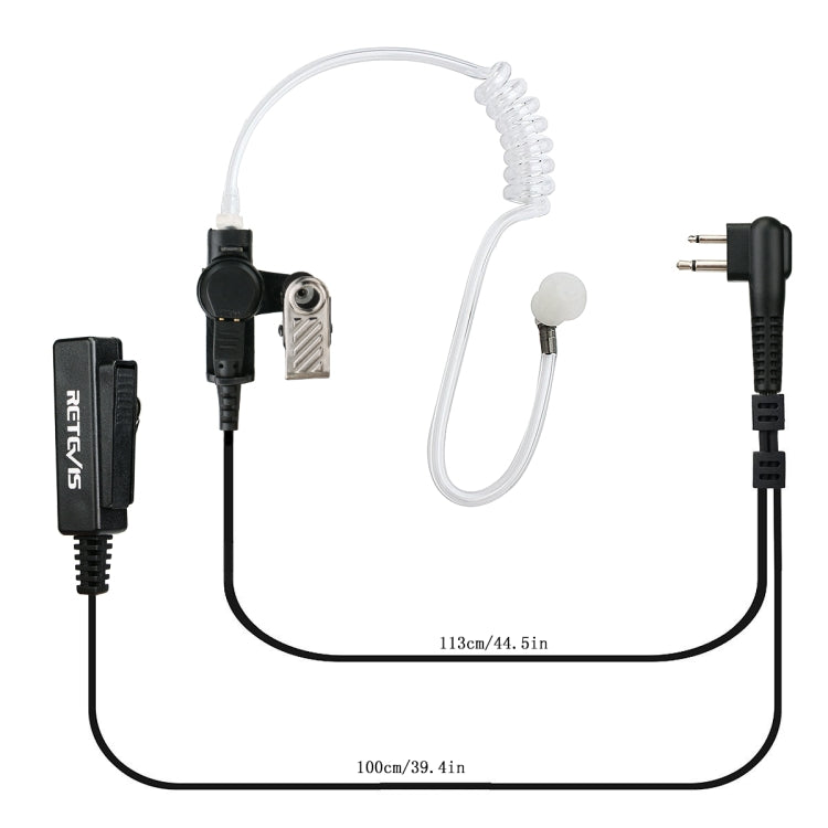 RETEVIS M Microfono altoparlante auricolare con tubo acustico nascosto con clip lunga a 2 pin, M Long Clip