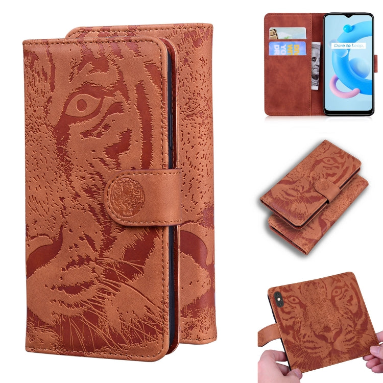 Custodia portafoglio in pelle con motivo tigre per Realme 8