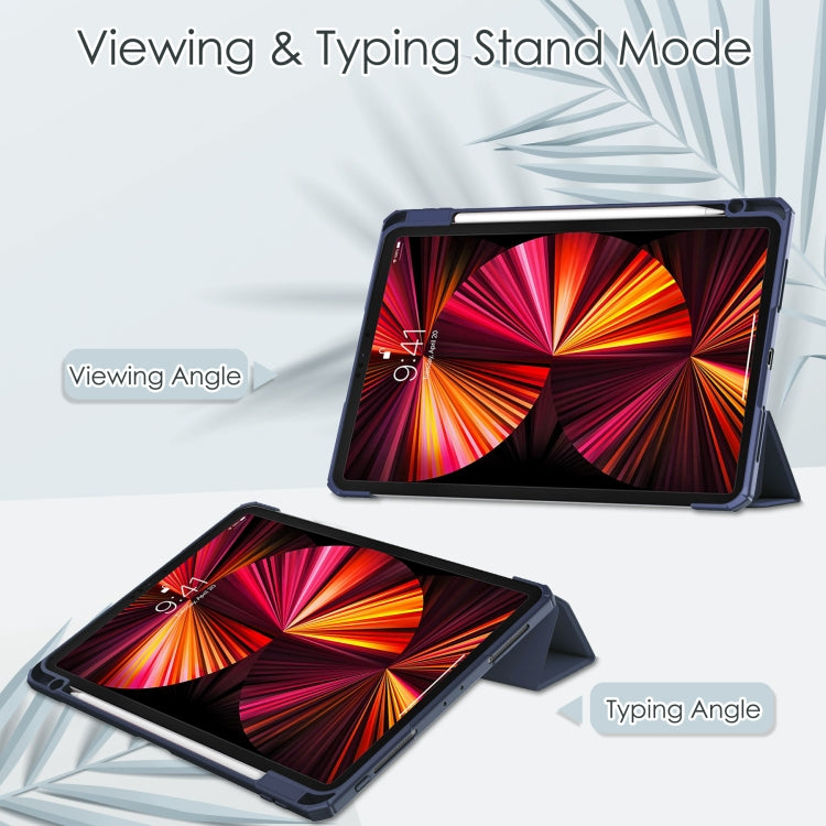 Custodia ribaltabile orizzontale in TPU acrilico + pelle PU a tre pieghe con supporto e slot per penna e funzione Sleep / Wake-up, For iPad Pro 11 (2021/2020/2018)
