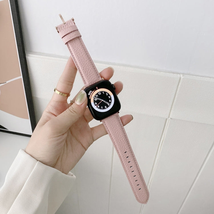 Cinturini di ricambio in pelle con trama litchi per cucire, For Apple Watch Ultra 49mm / Series 8&7 45mm / SE 2&6&SE&5&4 44mm / 3&2&1 42mm, For Series 7 41mm / 6 & SE & 5 & 4 40mm / 3 & 2 & 1 38mm