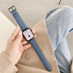 Cinturini di ricambio in pelle con trama litchi per cucire, For Apple Watch Ultra 49mm / Series 8&7 45mm / SE 2&6&SE&5&4 44mm / 3&2&1 42mm, For Series 7 41mm / 6 & SE & 5 & 4 40mm / 3 & 2 & 1 38mm