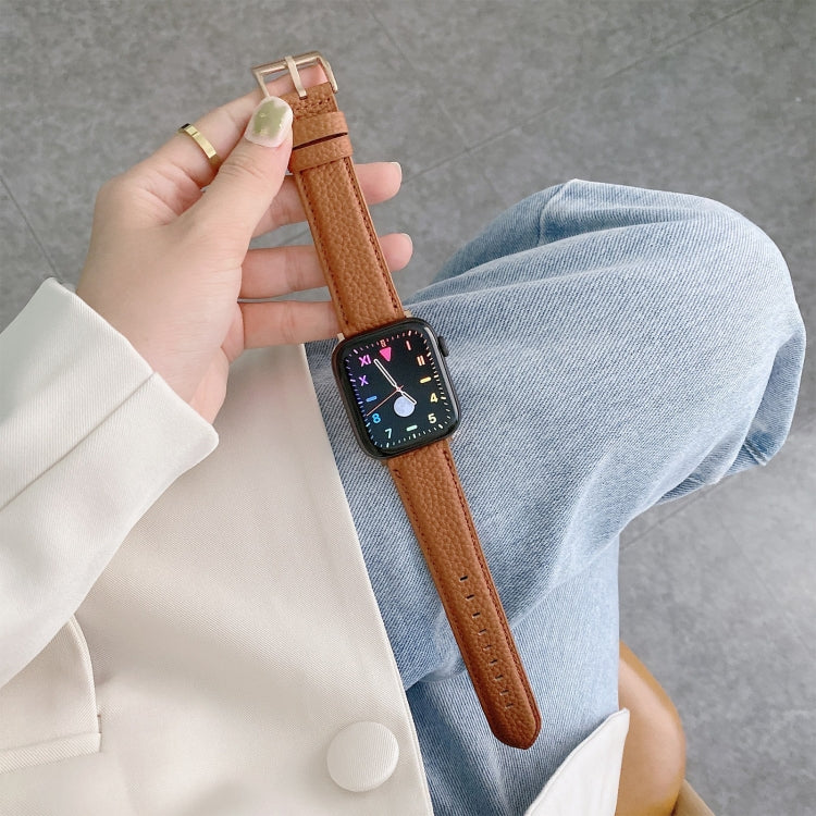Cinturini di ricambio in pelle con trama litchi per cucire, For Apple Watch Ultra 49mm / Series 8&7 45mm / SE 2&6&SE&5&4 44mm / 3&2&1 42mm, For Series 7 41mm / 6 & SE & 5 & 4 40mm / 3 & 2 & 1 38mm