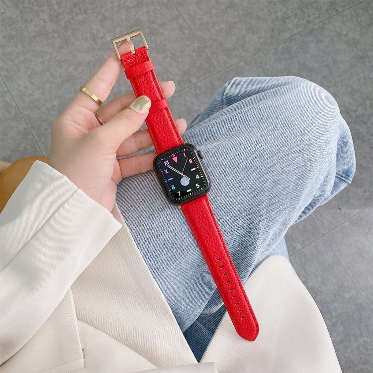 Cinturini di ricambio in pelle con trama litchi per cucire, For Apple Watch Ultra 49mm / Series 8&7 45mm / SE 2&6&SE&5&4 44mm / 3&2&1 42mm, For Series 7 41mm / 6 & SE & 5 & 4 40mm / 3 & 2 & 1 38mm