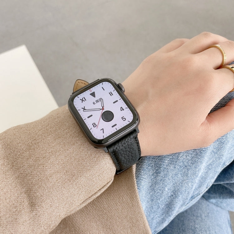 Cinturini di ricambio in pelle con trama litchi per cucire, For Apple Watch Ultra 49mm / Series 8&7 45mm / SE 2&6&SE&5&4 44mm / 3&2&1 42mm, For Series 7 41mm / 6 & SE & 5 & 4 40mm / 3 & 2 & 1 38mm