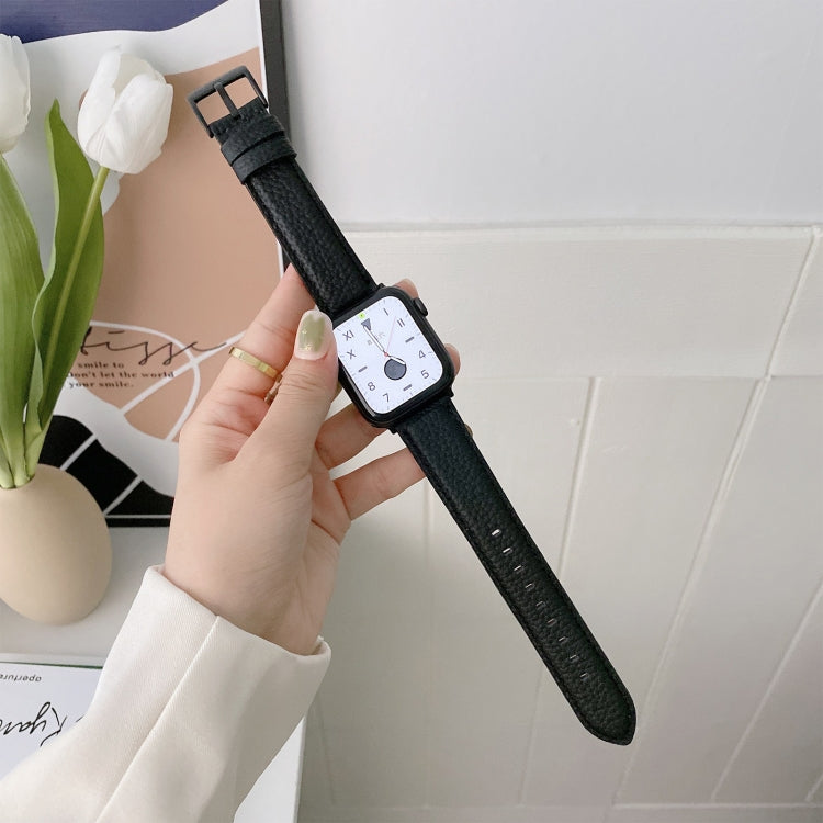 Cinturini di ricambio in pelle con trama litchi per cucire, For Apple Watch Ultra 49mm / Series 8&7 45mm / SE 2&6&SE&5&4 44mm / 3&2&1 42mm, For Series 7 41mm / 6 & SE & 5 & 4 40mm / 3 & 2 & 1 38mm