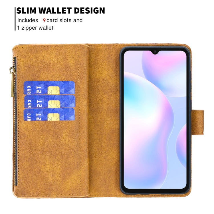 Custodia portafoglio in pelle con cerniera per Xiaomi Redmi 9A