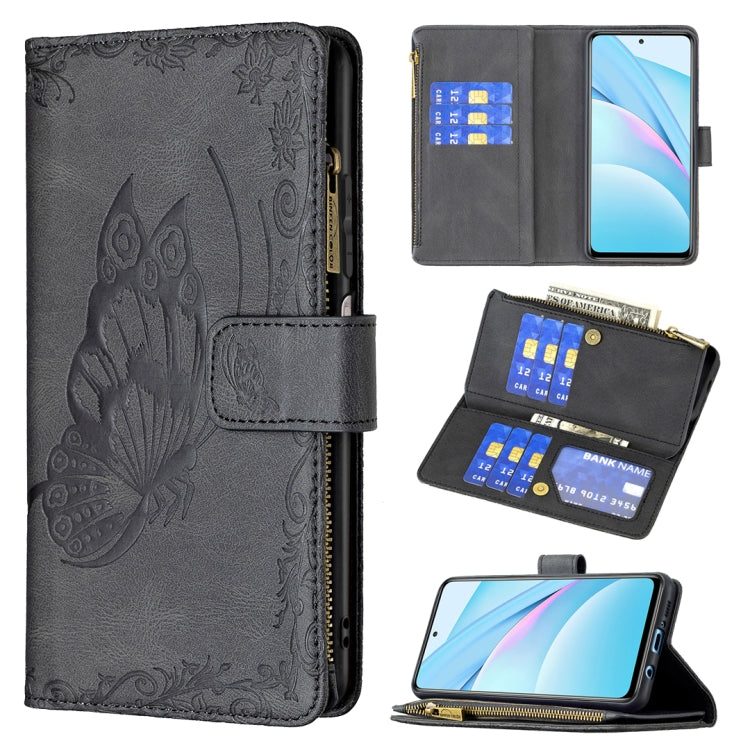Custodia in pelle con cerniera orizzontale in rilievo con motivo a farfalla volante con supporto, fessure per carte e portafoglio, For Xiaomi Redmi Note 10 4G, For Xiaomi Mi 10T Lite 5G, For Xiaomi Mi 10T Pro 5G, For Xiaomi Mi 11i/Poco F3/Redmi K40    ...