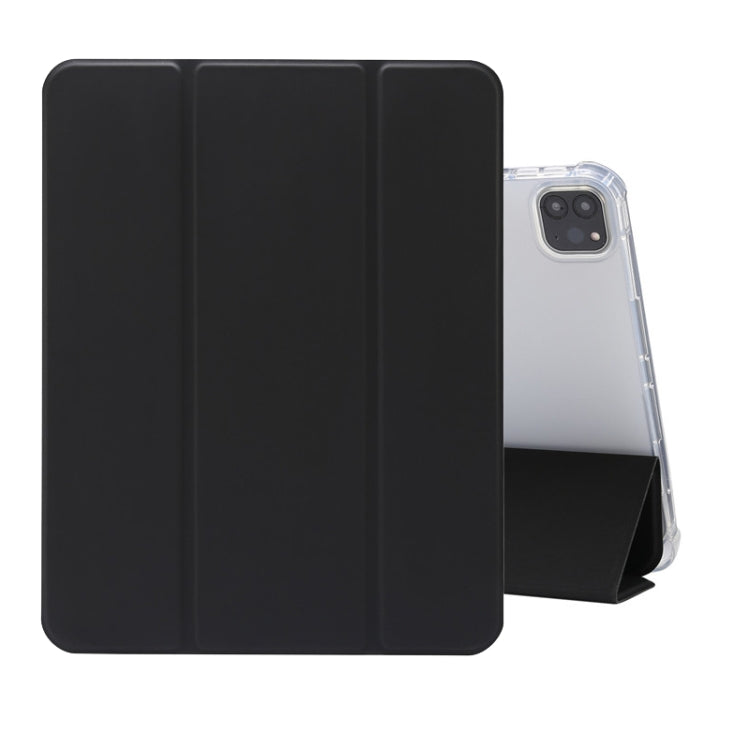 Struttura della pelle pressata elettrica a tre pieghe Flip orizzontale TPU trasparente antiurto + custodia in pelle PU con supporto e slot per penna e funzione Sleep / Wake-up, For iPad Pro 11 (2021)