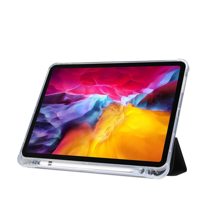 Struttura della pelle pressata elettrica a tre pieghe Flip orizzontale TPU trasparente antiurto + custodia in pelle PU con supporto e slot per penna e funzione Sleep / Wake-up, For iPad Pro 11 (2021)